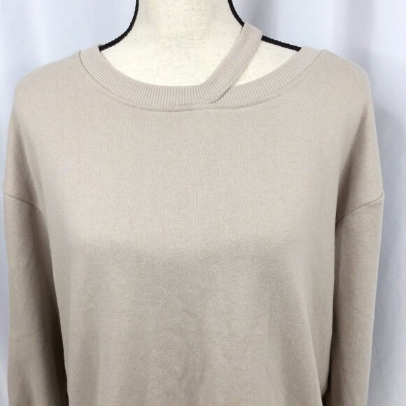 NWT w/Defects BCBGMaxAzria Sweatshirt Women Size Large Beige Black Zipper Hi Low - Picture 5 of 11